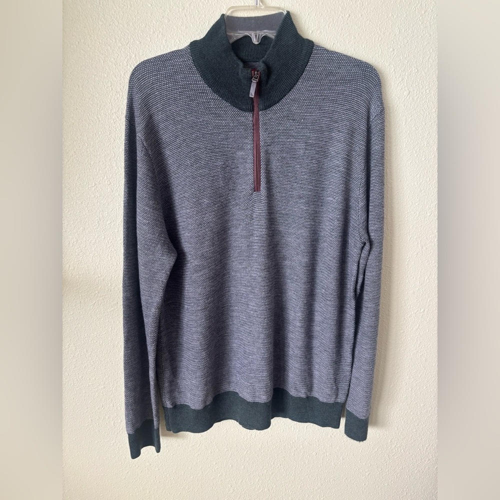 UNTUCKit Merino Wool Green Long Sleeve Quarter-Zip Sweater Size Large
